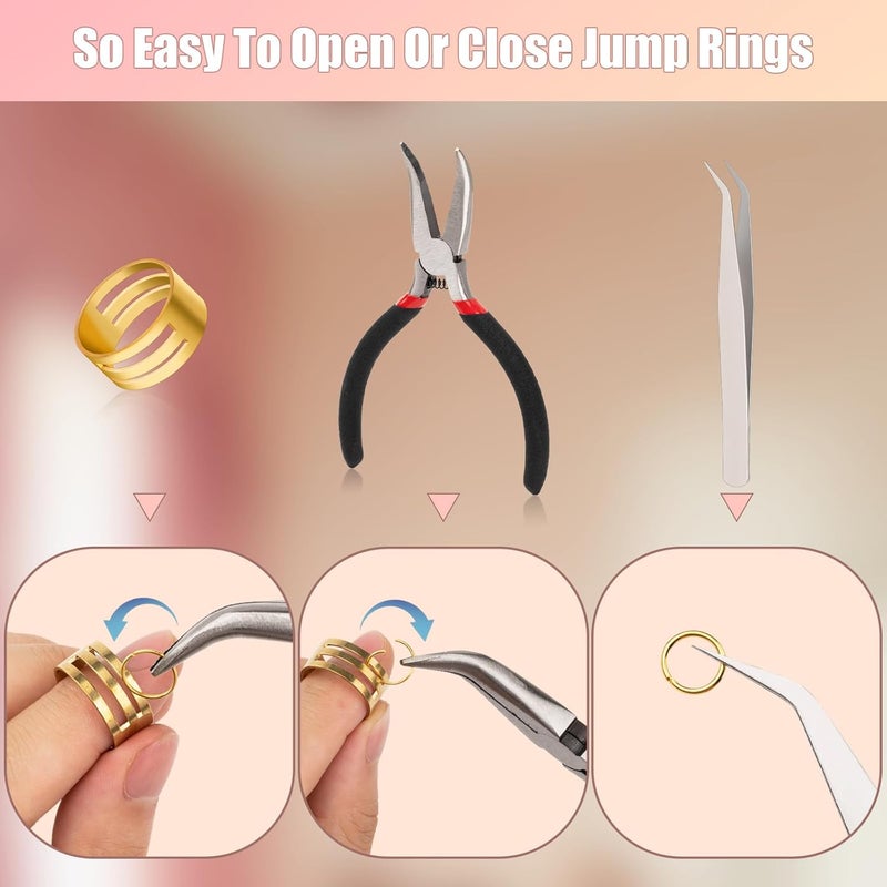 Amrules 1200 Pcs Jump Rings for Jewelry Making Supplies, Necklace Repair Kit with Open/Close Tools, Pliers, Tweezers, Lobster Clasps, Jewelry Jump Rings for Crafts and Key Chains (Silver and Gold) - Image 4